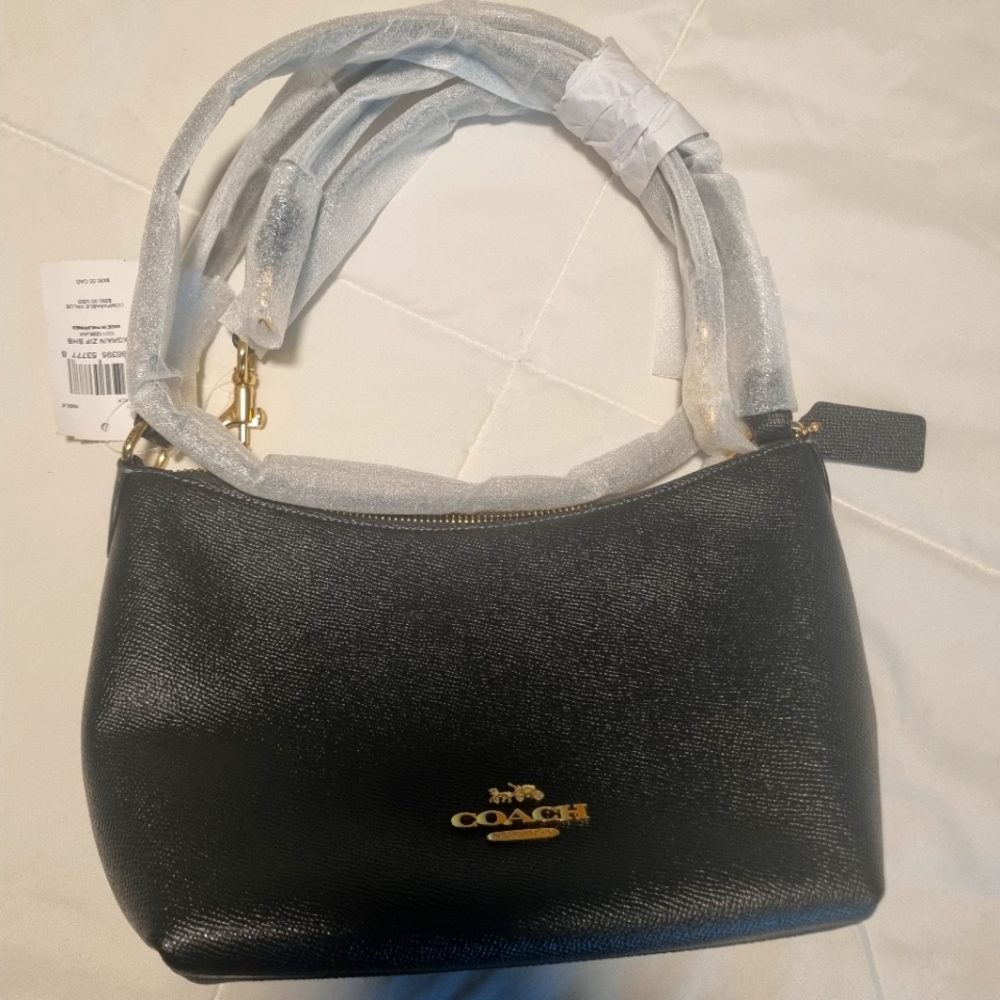 Coach Black Shoulder Bag with Gold Accents
